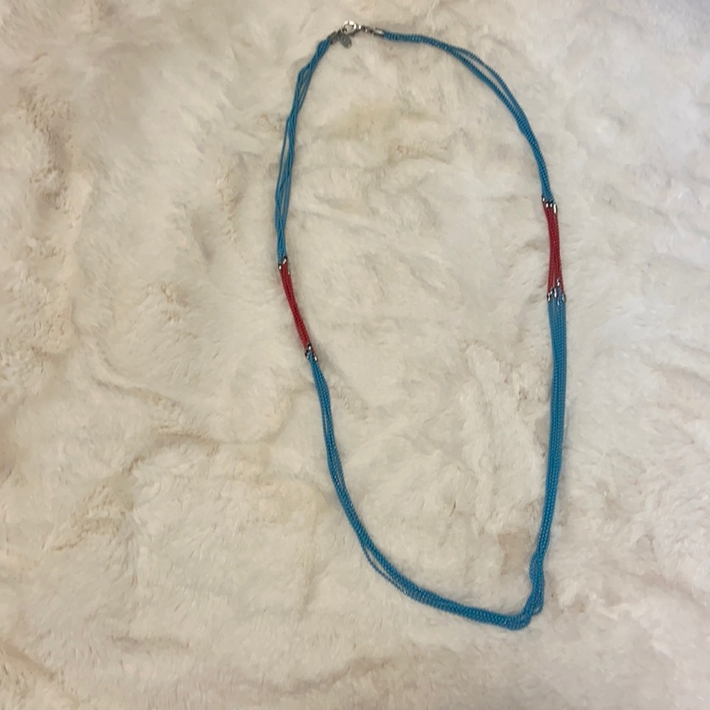 Turquoise and orange colored bead necklace 16”